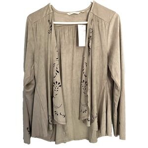 Soft Surroundings‎ Jacket Women M Faux Suede Open Front Laser Cut Stretch NWT